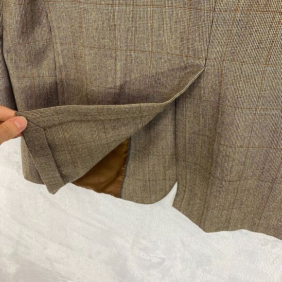 Brooks Brothers 1818 Fitzgerald 100% Wool Suit Jacket Size 44R Brown Blue Plaid - Picture 13 of 16